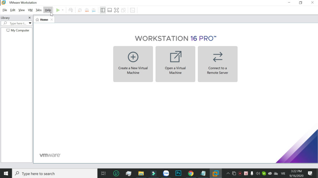 Giao diện Vmware Workstation 16 Pro