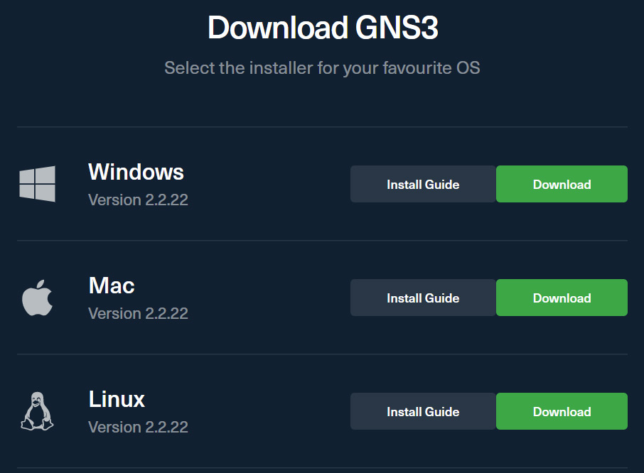 Chọn phiên bản hệ điều hành để cài đặt GNS3