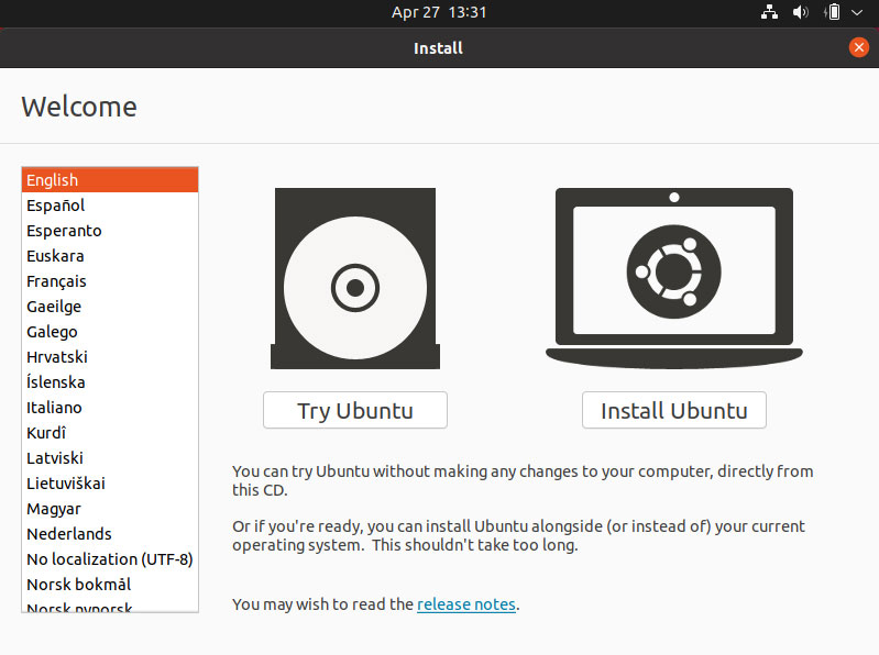 Nhấn vào Install Ubuntu để cài đặt
