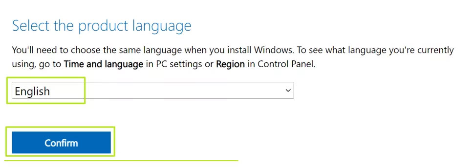Chọn ngôn ngữ Windows 11 và nhấn Confirm