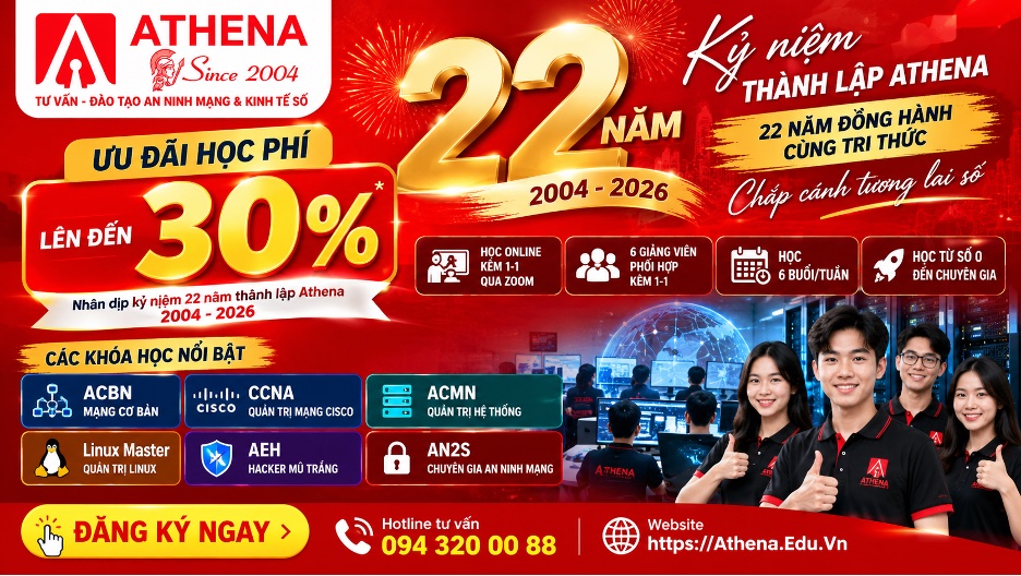 ATHENA kỷ niệm 22 năm thành lập 2004-2026 - Ưu đãi học phí đến 30%